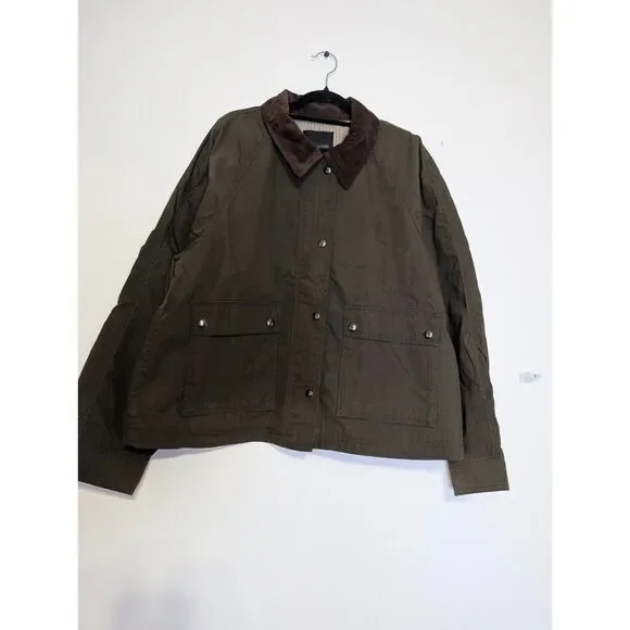 Madewell Waxed Cotton Barn Jacket Corduroy Collar Utility Coat Olive XL NWT - Picture 3 of 16